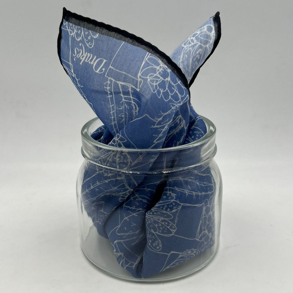 Drake's  - Cotton and Silk - Light Blue and White - Pocket  Square #3089