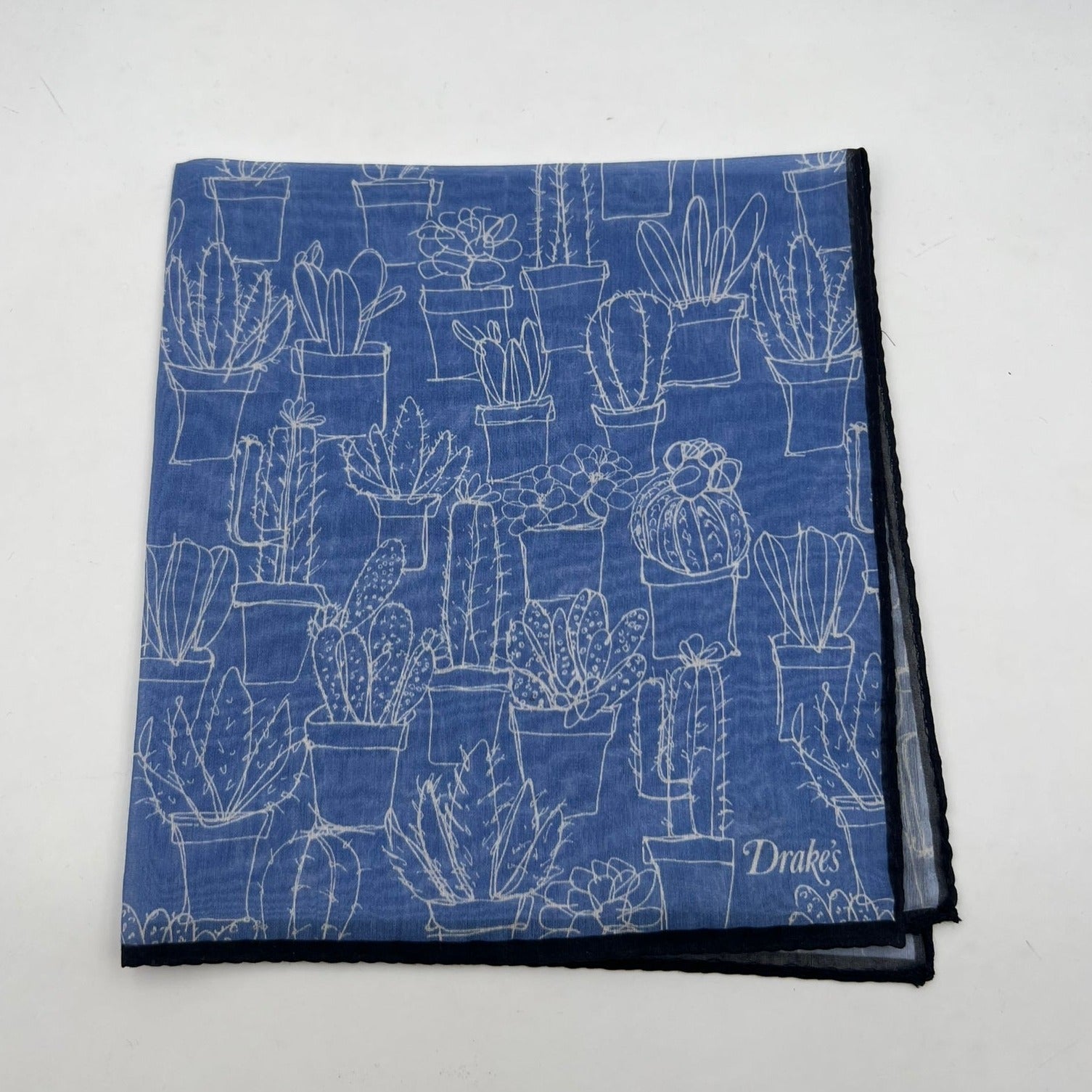 Drake's  - Cotton and Silk - Light Blue and White - Pocket  Square #3089