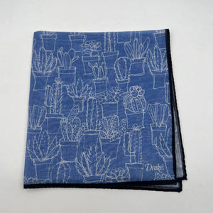 Drake's  - Cotton and Silk - Light Blue and White - Pocket  Square #3089