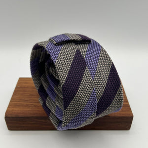 Drake's for Cruciani & Bella 70% Wool 30% Silk Tipped  Grey, Wine and Purple Stripes  Tie Handmade in England 8cm x 146 cm #6015
