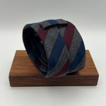 Drake's for Cruciani & Bella 70% Wool 30% Silk Tipped  Grey, Wine and Blue Stripes  Tie Handmade in England 8cm x 146 cm #6017