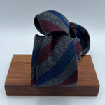 Drake's for Cruciani & Bella 70% Wool 30% Silk Tipped  Grey, Wine and Blue Stripes  Tie Handmade in England 8cm x 146 cm #6017