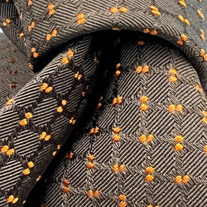 Drake's for Cruciani & Bella 100% Silk Wowen Jaquard Tipped  Brown Orange Motif Handmade in England 9,5 cm x 146 cm #6528