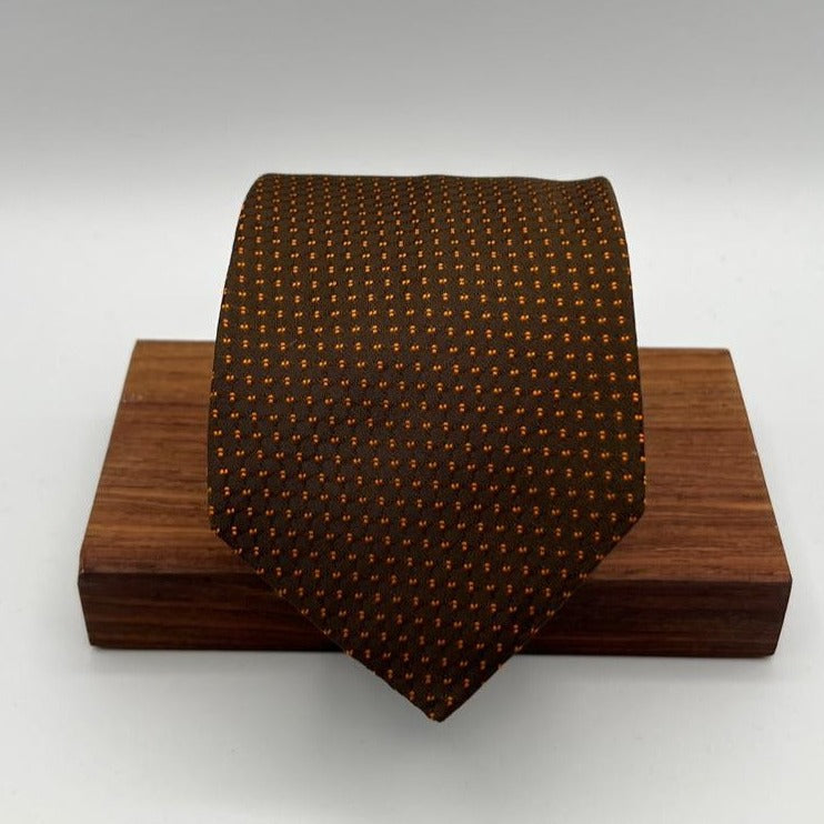 Drake's for Cruciani & Bella 100% Silk Wowen Jaquard Tipped  Brown Orange Motif Handmade in England 9,5 cm x 146 cm #6528