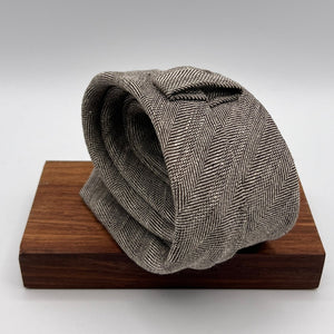 Drake's for Cruciani & Bella 100% Linen Tipped  Herringbone Motif Light Brown Tie Handmade in England 9 cm x 146 cm #6537