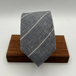 Drake's for Cruciani & Bella 100% Linen Tipped  Blue, White Stripes Tie Handmade in England 9 cm x 146 cm #5472