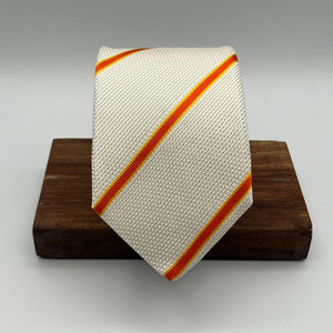 Drake's for Cruciani & Bella 100% Silk Garza Piccola Tipped  White, Orange and Yellow Stripes  Tie Handmade in England 9 cm x 146 cm #5321