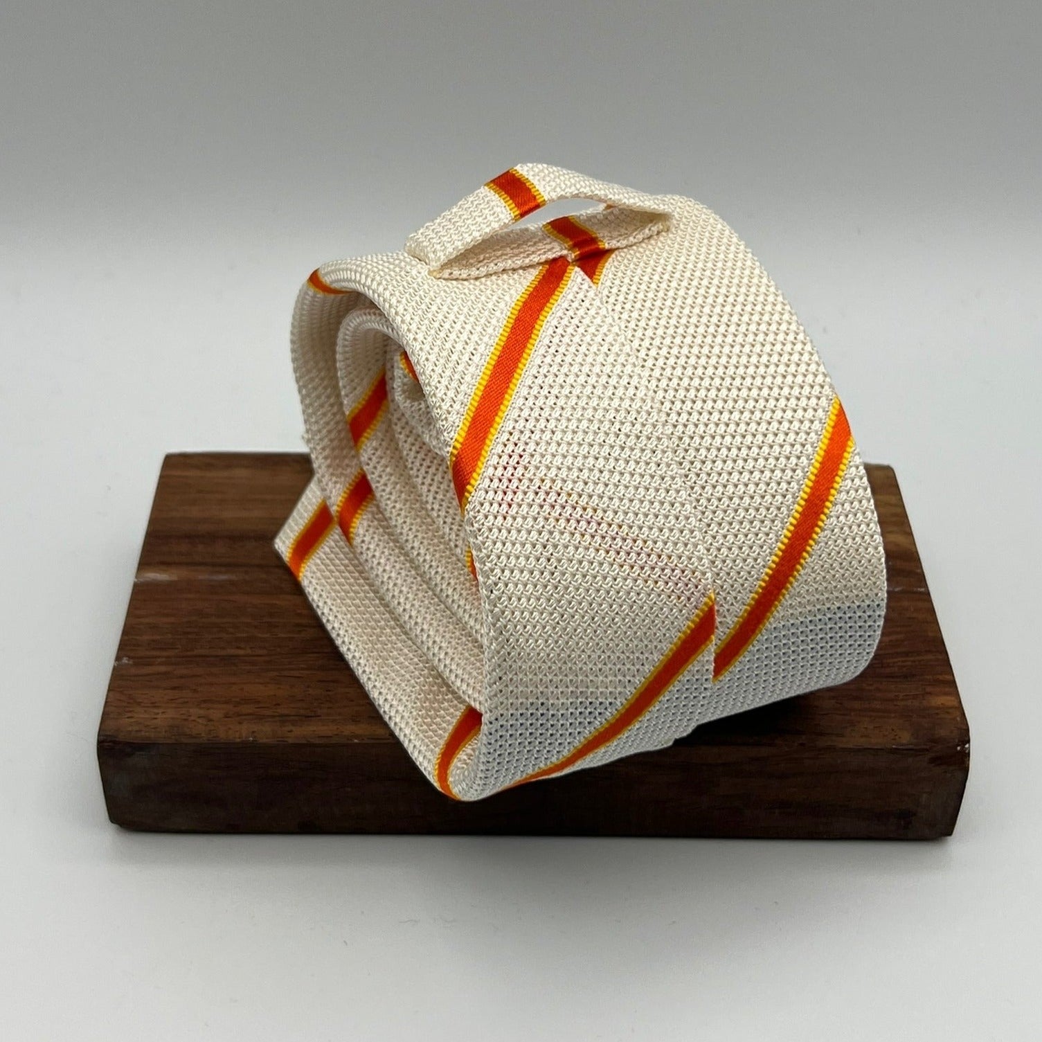 Drake's for Cruciani & Bella 100% Silk Garza Piccola Tipped  White, Orange and Yellow Stripes  Tie Handmade in England 9 cm x 146 cm #5321