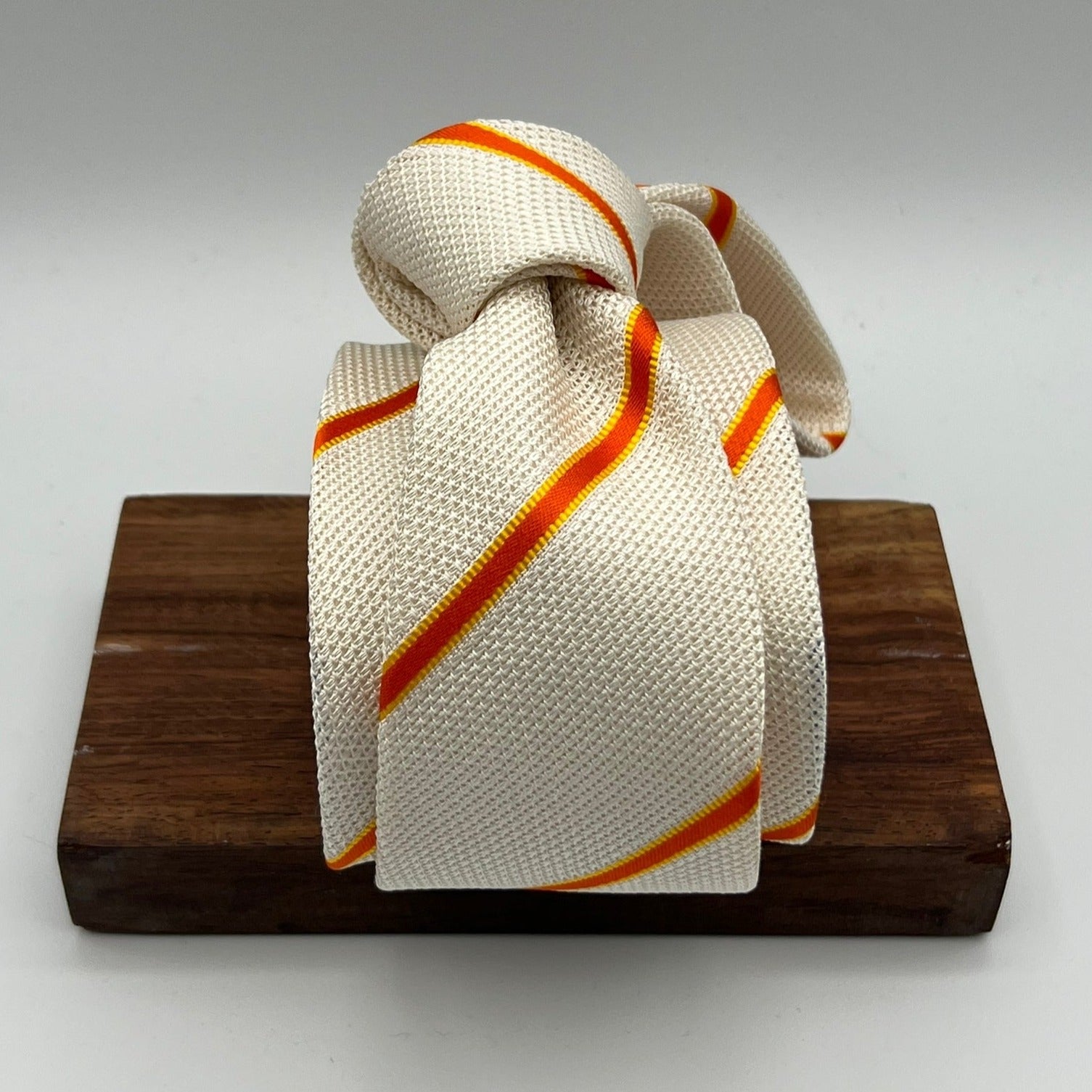 Drake's for Cruciani & Bella 100% Silk Garza Piccola Tipped  White, Orange and Yellow Stripes  Tie Handmade in England 9 cm x 146 cm #5321