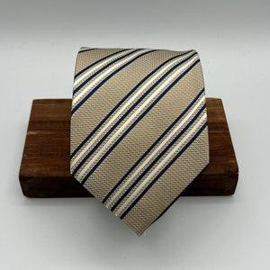 Drake's for Cruciani & Bella 100% Silk Garza Piccola Tipped  Ecru, Blue and White Stripes  Tie Handmade in England 9,5 cm x 146 cm #6544