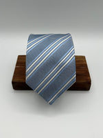 Drake's for Cruciani & Bella 100% Silk Garza Piccola Tipped  Light Blue, White and light Blue Stripes  Tie Handmade in England 9,5 cm x 146 cm #6541