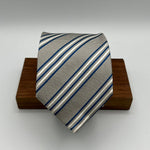 Drake's for Cruciani & Bella 100% Silk Jaquard Tipped  Grey, White and Blue Stripes  Tie Handmade in England 9,5cm x 146 cm #6555