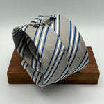 Drake's for Cruciani & Bella 100% Silk Jaquard Tipped  Grey, White and Blue Stripes  Tie Handmade in England 9,5cm x 146 cm #6555