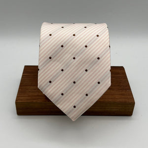Drake's for Cruciani & Bella 100% Silk Tipped  White Tie Pink and Brown Dots Handmade in England 9 cm x 146 cm #6521