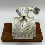 Drake's for Cruciani & Bella 100% Silk Tipped  Light Yellow Tie Light Blue and Blue Dots Handmade in England 9 cm x 146 cm #6520