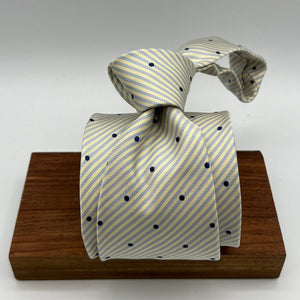 Drake's for Cruciani & Bella 100% Silk Tipped  Light Yellow Tie Light Blue and Blue Dots Handmade in England 9 cm x 146 cm #6520
