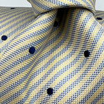 Drake's for Cruciani & Bella 100% Silk Tipped  Light Yellow Tie Light Blue and Blue Dots Handmade in England 9 cm x 146 cm #6520