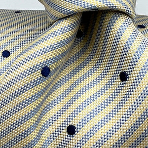 Drake's for Cruciani & Bella 100% Silk Tipped  Light Yellow Tie Light Blue and Blue Dots Handmade in England 9 cm x 146 cm #6520