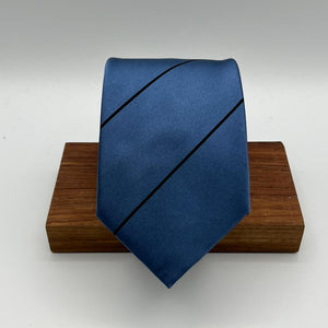 Drake's for Cruciani & Bella 100% Silk Satin Tipped  Light Blue and Blue Stripes Tie Handmade in England 9 cm x 146 cm #5408