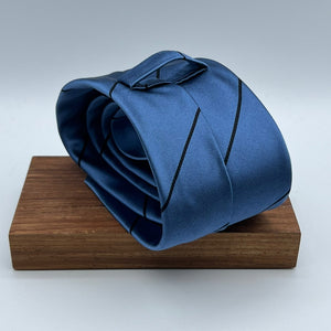 Drake's for Cruciani & Bella 100% Silk Satin Tipped  Light Blue and Blue Stripes Tie Handmade in England 9 cm x 146 cm #5408