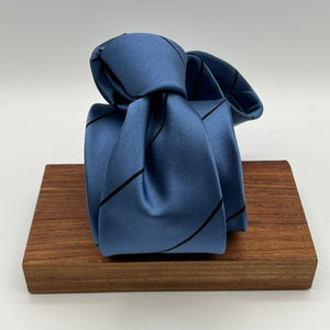 Drake's for Cruciani & Bella 100% Silk Satin Tipped  Light Blue and Blue Stripes Tie Handmade in England 9 cm x 146 cm #5408