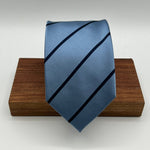 Drake's for Cruciani & Bella 100% Silk Satin Tipped  Light Blue and Blue Stripes Tie Handmade in England 8 cm x 146 cm #6538