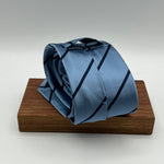 Drake's for Cruciani & Bella 100% Silk Satin Tipped  Light Blue and Blue Stripes Tie Handmade in England 8 cm x 146 cm #6538