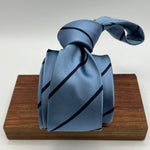 Drake's for Cruciani & Bella 100% Silk Satin Tipped  Light Blue and Blue Stripes Tie Handmade in England 8 cm x 146 cm #6538