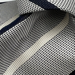 Drake's for Cruciani & Bella 100% Silk Jaquard Tipped  White and BlueStripes  Tie Handmade in England 9,5cm x 146 cm #6554