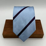 Drake's for Cruciani & Bella 100% Silk Jaquard Tipped  Light Blue, Purple Stripes  Tie Handmade in England 8cm x 146 cm #6552