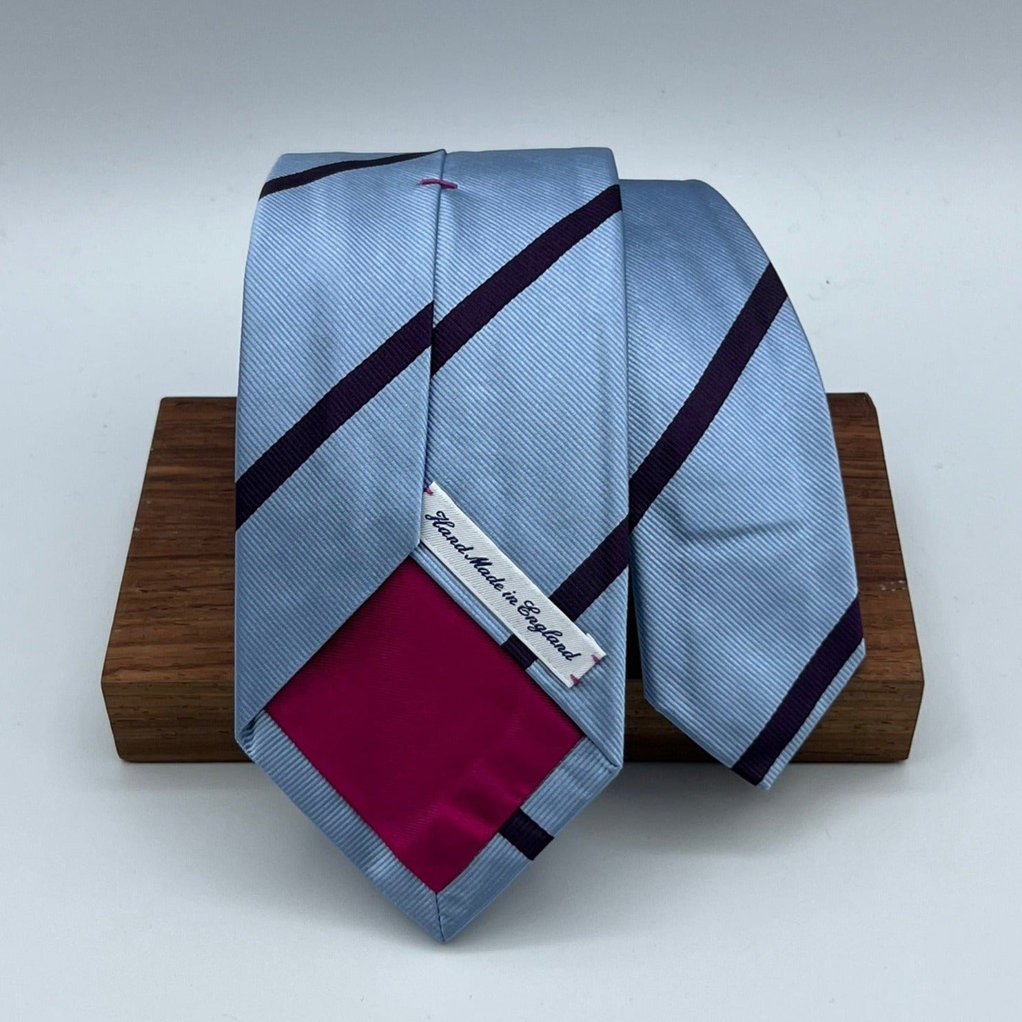 Drake's for Cruciani & Bella 100% Silk Jaquard Tipped  Light Blue, Purple Stripes  Tie Handmade in England 8cm x 146 cm #6552