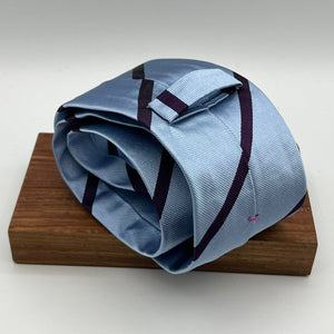 Drake's for Cruciani & Bella 100% Silk Jaquard Tipped  Light Blue, Purple Stripes  Tie Handmade in England 8cm x 146 cm #6552
