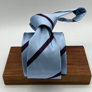 Drake's for Cruciani & Bella 100% Silk Jaquard Tipped  Light Blue, Purple Stripes  Tie Handmade in England 8cm x 146 cm #6552