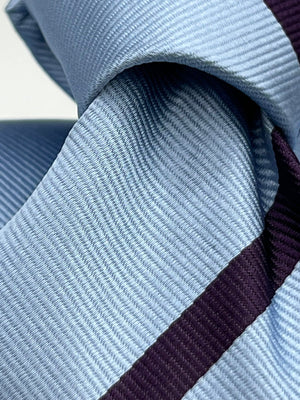 Drake's for Cruciani & Bella 100% Silk Jaquard Tipped  Light Blue, Purple Stripes  Tie Handmade in England 8cm x 146 cm #6552