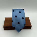 Drake's for Cruciani & Bella 100% Silk  Wowen Jaquard Tipped  Light Blue Blue Dots Handmade in England 7 cm x 146 cm #2119