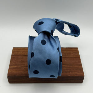 Drake's for Cruciani & Bella 100% Silk  Wowen Jaquard Tipped  Light Blue Blue Dots Handmade in England 7 cm x 146 cm #2119
