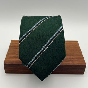 Drake's for Cruciani & Bella 100% Silk Jaquard Tipped  Green, Light Blue, Blue and White Stripes  Tie Handmade in England 8 cm x 146 cm #5410
