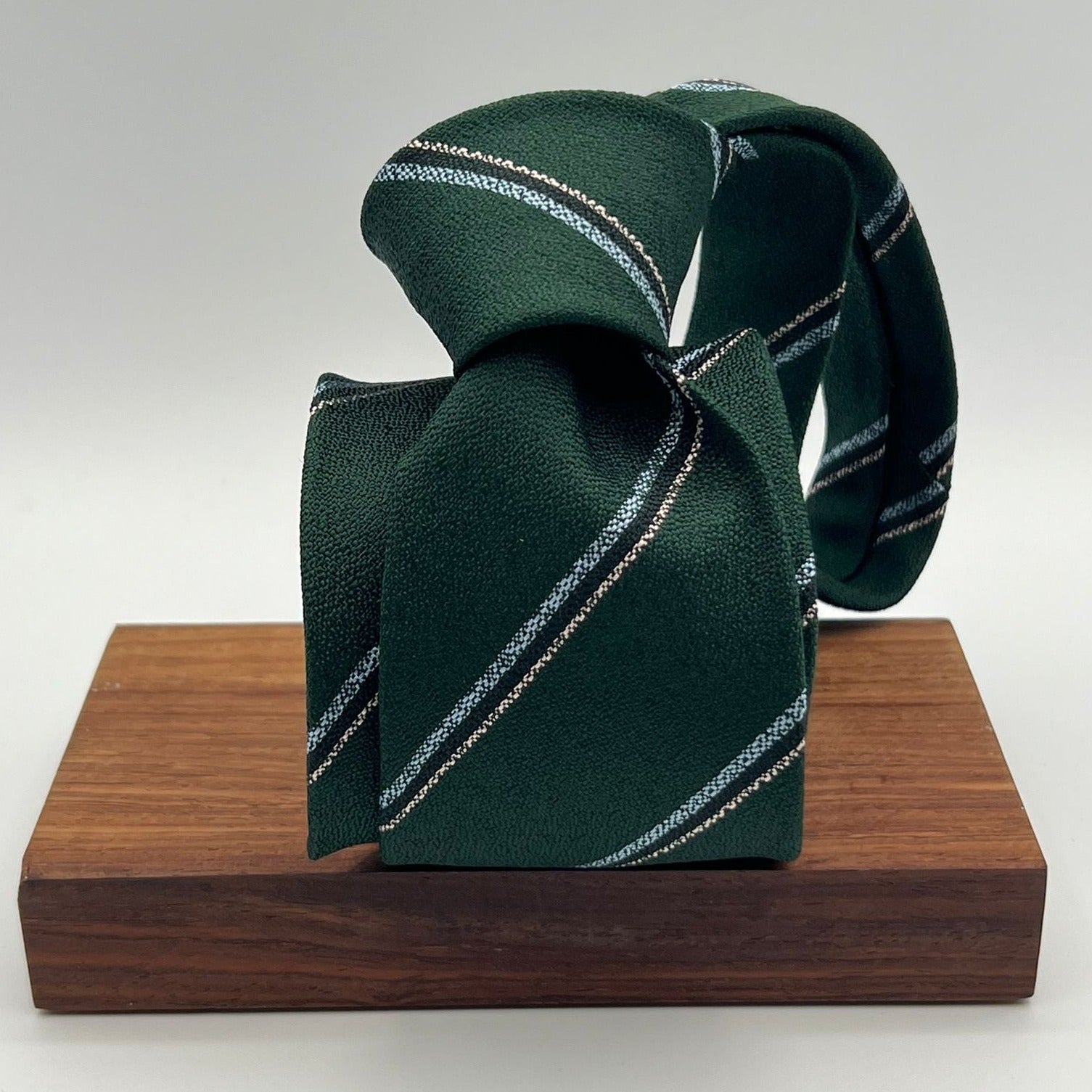 Drake's for Cruciani & Bella 100% Silk Jaquard Tipped  Green, Light Blue, Blue and White Stripes  Tie Handmade in England 8 cm x 146 cm #5410