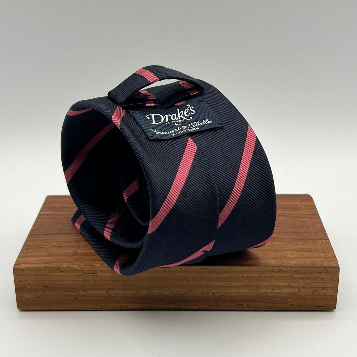 Drake's for Cruciani e Bella 100%  Woven Silk Tipped Blue, Pink Stripe tie Handmade in London, England 8 cm x 150 cm #2391