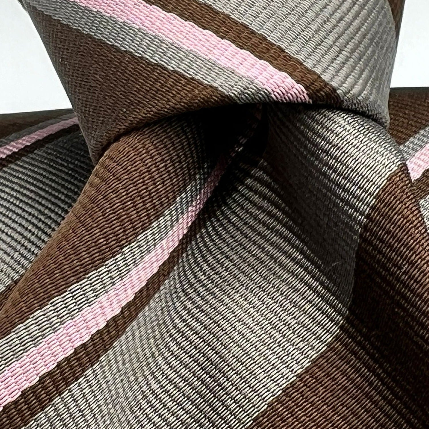 Drake's for Cruciani e Bella 100%  Woven Silk Tipped Brown, Grey and Pink Stripes Handmade in London, England 8 cm x 150 cm #5337