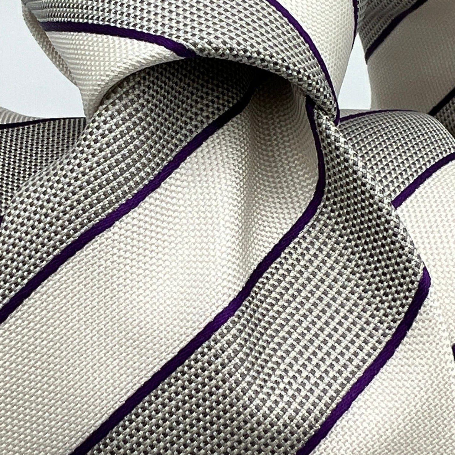 Drake's for Cruciani e Bella 100%  Woven Silk Tipped White, Grey and Purple Stripes Handmade in London, England 8 cm x 150 cm #5343