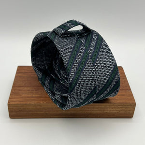 Drake's for Cruciani e Bella 100%  Woven Silk Tipped Grey, Green Stripes Handmade in London, England 8 cm x 150 cm #7585