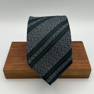 Drake's for Cruciani e Bella 100%  Woven Silk Tipped Grey, Green Stripes Handmade in London, England 8 cm x 150 cm #7585