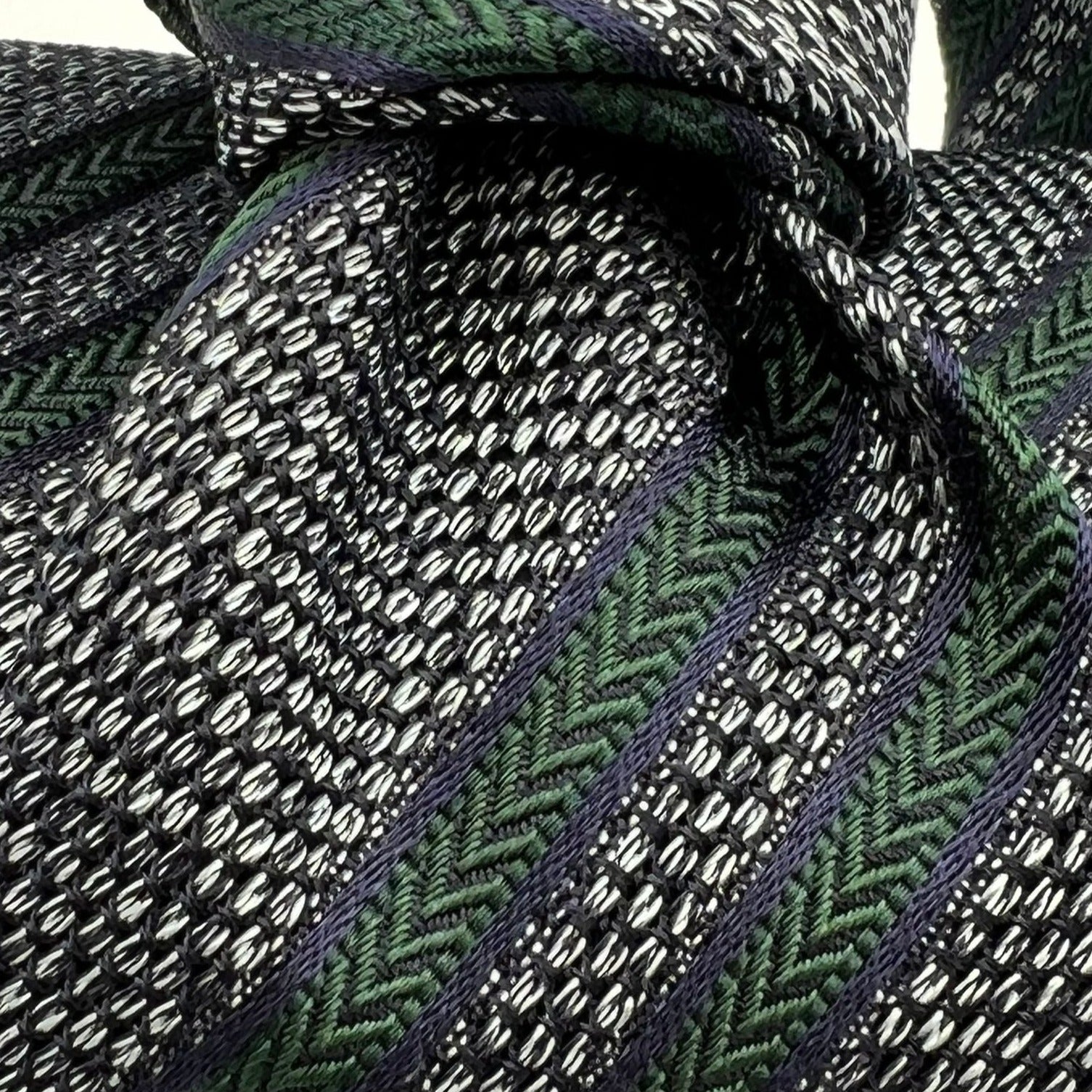 Drake's for Cruciani e Bella 100%  Woven Silk Tipped Grey, Green Stripes Handmade in London, England 8 cm x 150 cm #7585