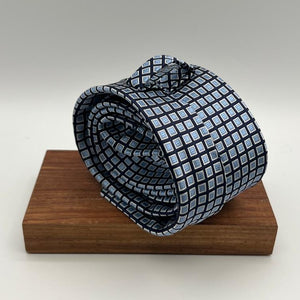 Drake's for Cruciani & Bella 100% Silk Tipped  Blue, Light Blue and White Patterned Motif Tie Handmade in England 8 cm x 148 cm #5355