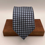 Drake's for Cruciani & Bella 100% Silk Tipped  Blue, Light Blue and White Patterned Motif Tie Handmade in England 8 cm x 148 cm #5355