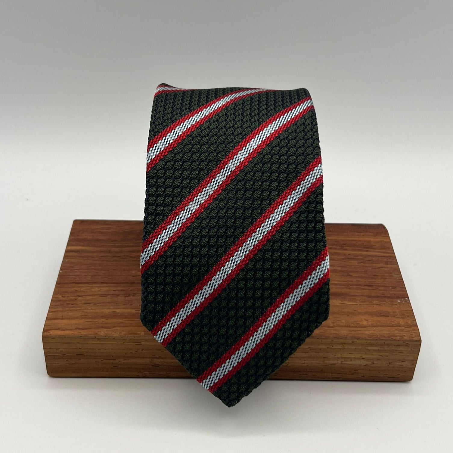 Drake's for Cruciani e Bella 100%  Woven Silk Tipped Green, Red and Light Blue Stripes Handmade in London, England 8 cm x 150 cm #5339