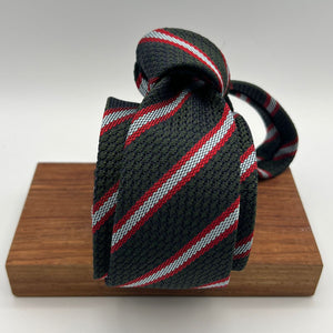 Drake's for Cruciani e Bella 100%  Woven Silk Tipped Green, Red and Light Blue Stripes Handmade in London, England 8 cm x 150 cm #5339