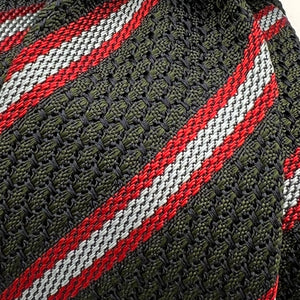 Drake's for Cruciani e Bella 100%  Woven Silk Tipped Green, Red and Light Blue Stripes Handmade in London, England 8 cm x 150 cm #5339