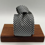Drake's -  Silk - White, Dark Blue Houndstooth Small Cheek Tipped Tie #2267